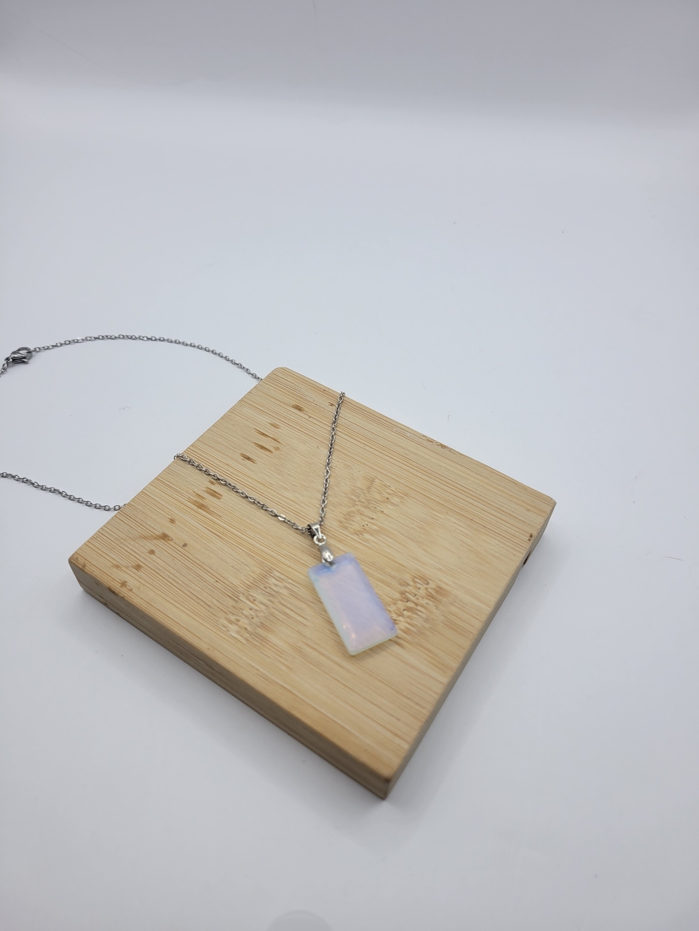 Opalite Rectangle Pendant Necklace - Silver Chain